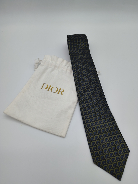 Dior Other - Vintage CHRISTIAN DIOR Cravates Paris Silk Tie Navy Green Geometric 53" Like New